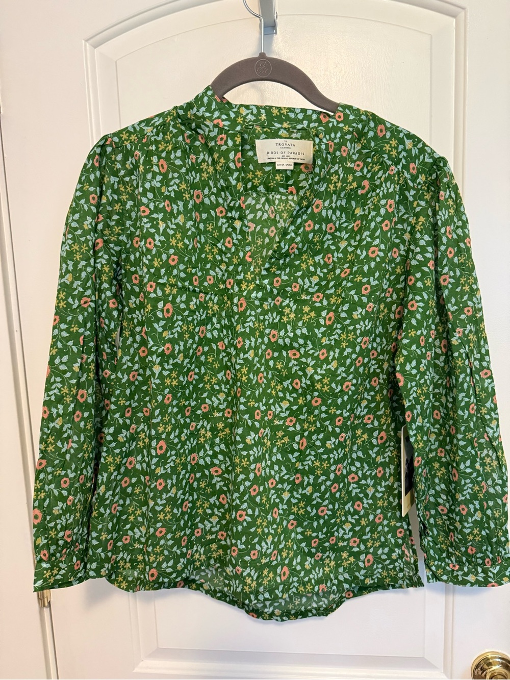 Trovata Birds of Paradis Green Floral V-Neck (Bailey) Blouse